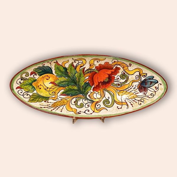 NAIL-SHAPED FISH TRAY POPPIES AND EAR OF CORN, CM.46X18